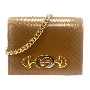 Gucci Zumi Horse-bit Snakeskin Card Case on Chain